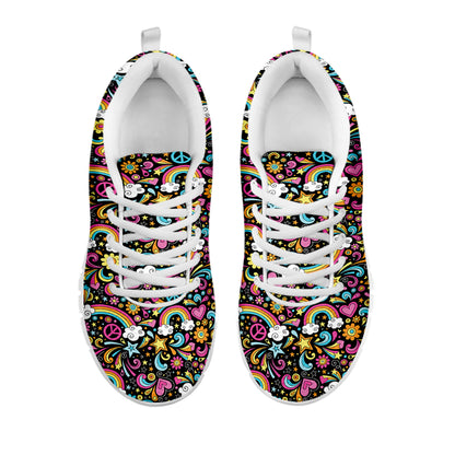 Groovy Hippie Peace Pattern Print White Sneakers