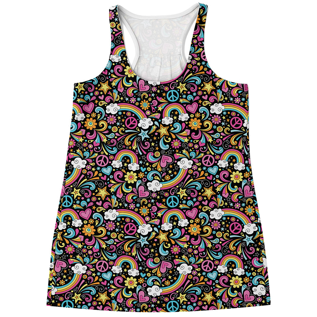 Groovy Hippie Peace Pattern Print Women's Racerback Tank Top