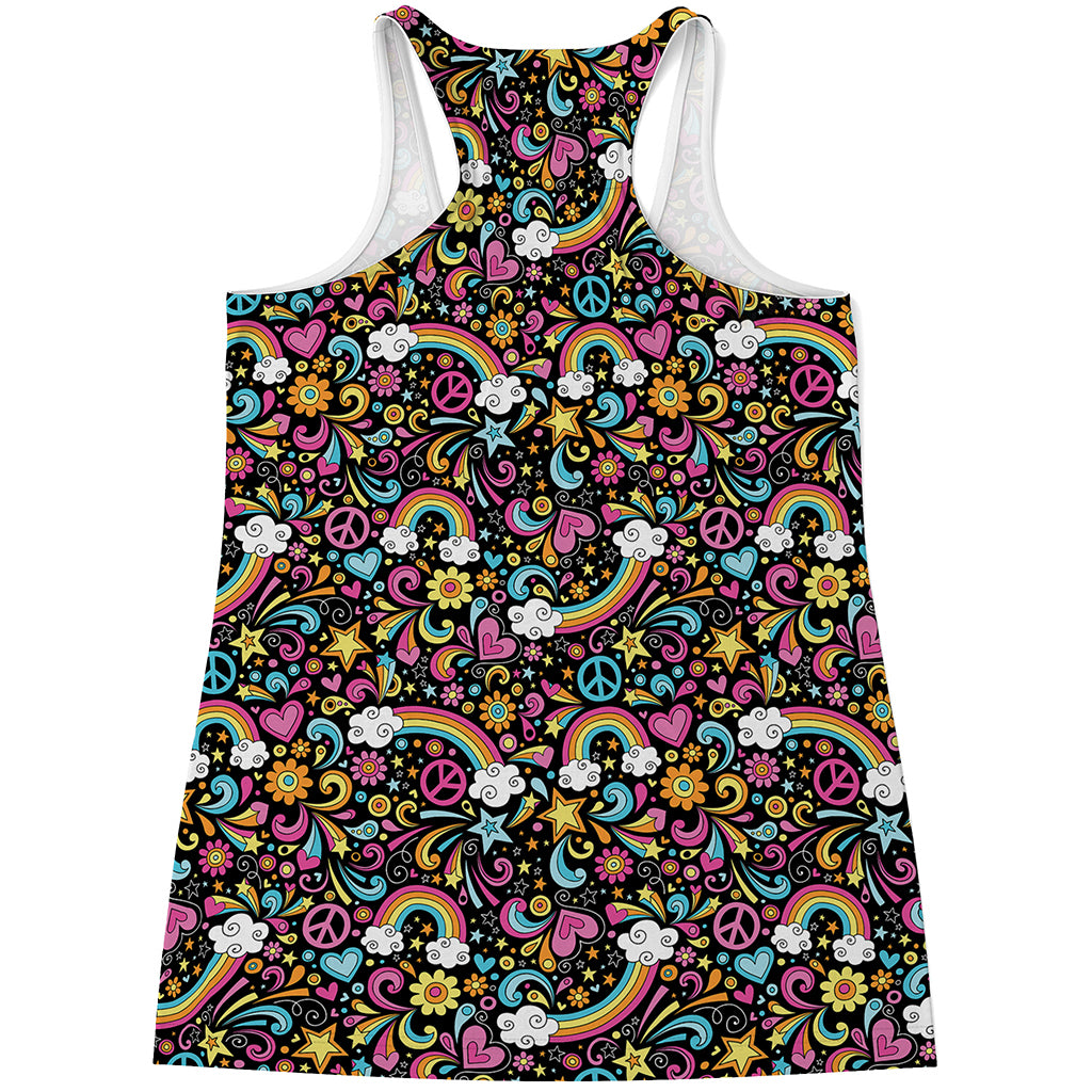 Groovy Hippie Peace Pattern Print Women's Racerback Tank Top