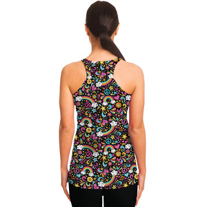 Groovy Hippie Peace Pattern Print Women's Racerback Tank Top