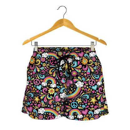 Groovy Hippie Peace Pattern Print Women's Shorts