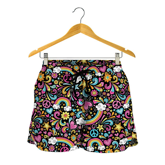 Groovy Hippie Peace Pattern Print Women's Shorts