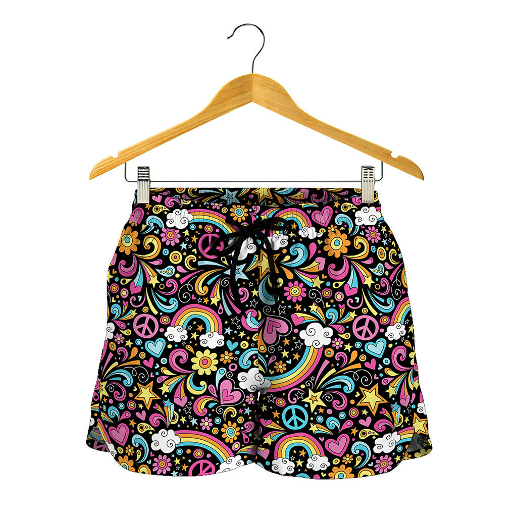 Groovy Hippie Peace Pattern Print Women's Shorts