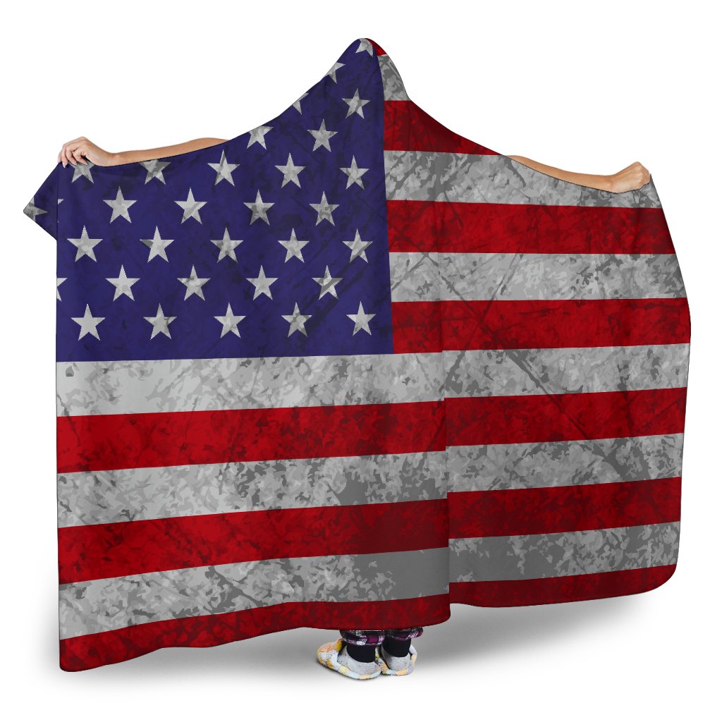 Grunge American Flag Patriotic Hooded Blanket GearFrost
