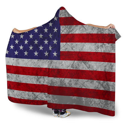 Grunge American Flag Patriotic Hooded Blanket GearFrost