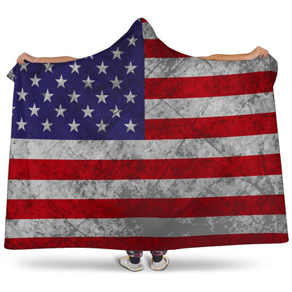 Grunge American Flag Patriotic Hooded Blanket GearFrost