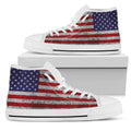 Grunge American Flag Patriotic White High Top Sneakers