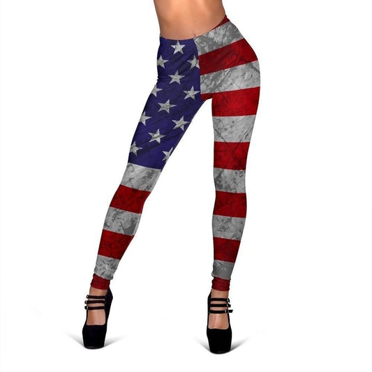 Grunge American Flag Patriotic Women's Leggings GearFrost