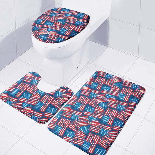 Grunge American Flag Pattern Print 3 Piece Bath Mat Set