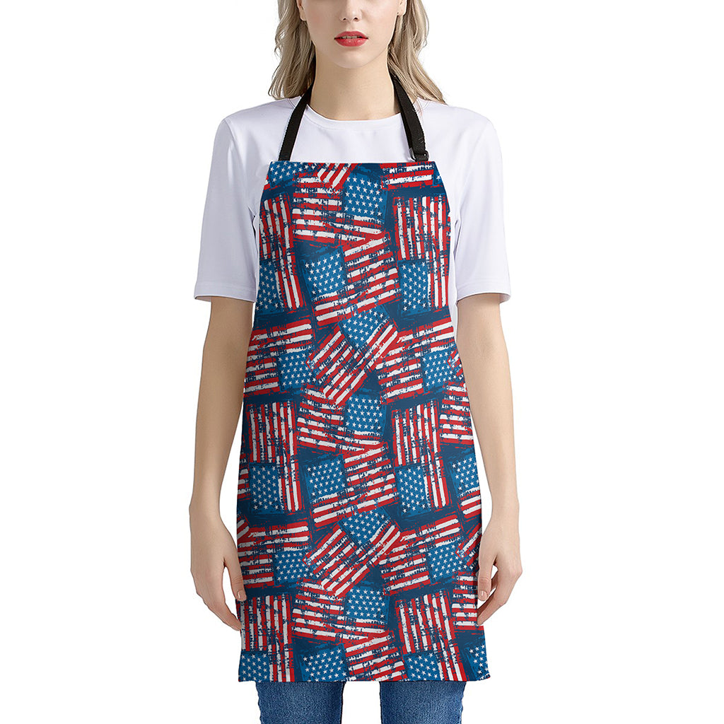 Grunge American Flag Pattern Print Apron