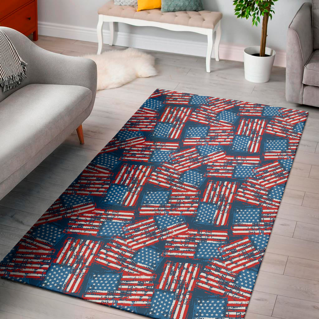 Grunge American Flag Pattern Print Area Rug
