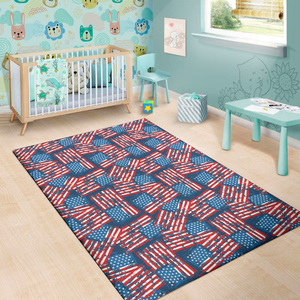 Grunge American Flag Pattern Print Area Rug