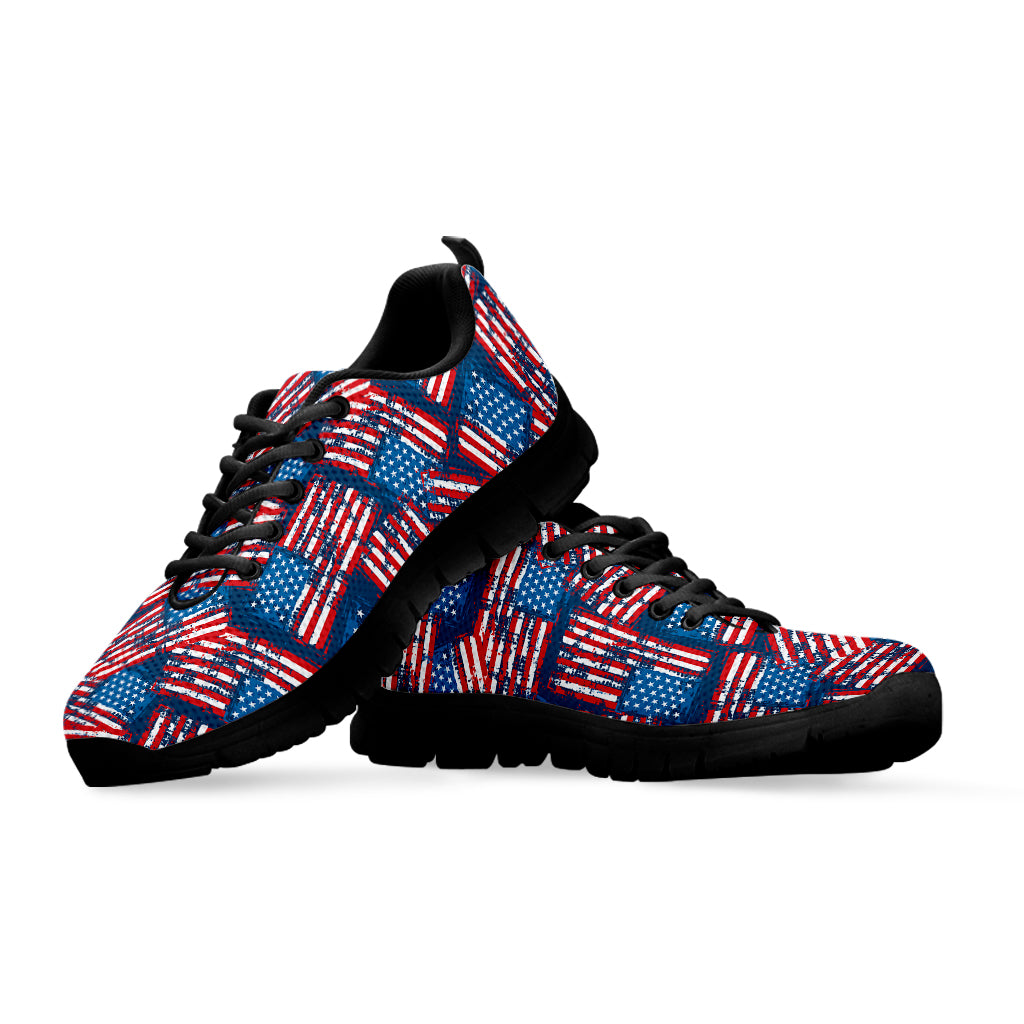 Grunge American Flag Pattern Print Black Sneakers