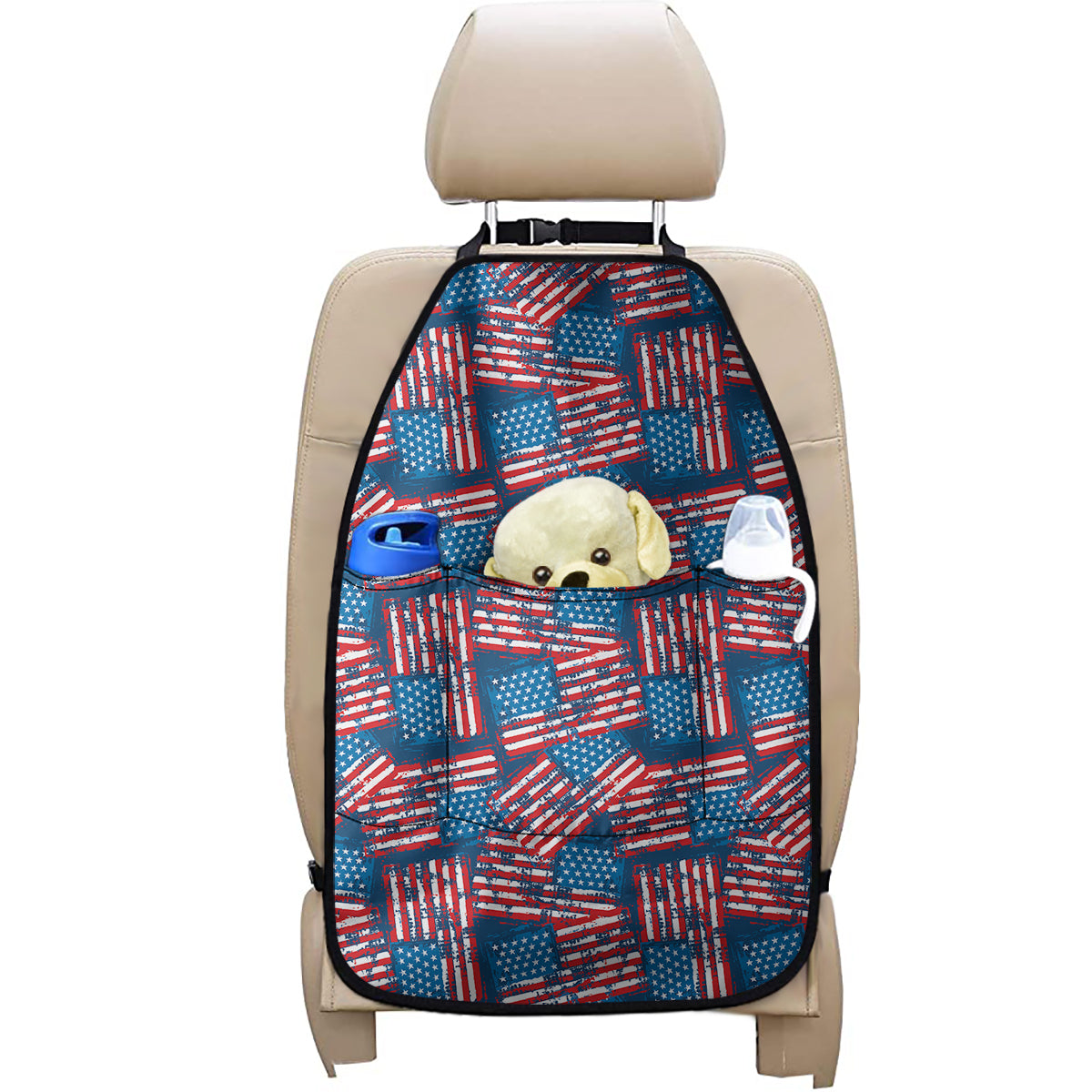 Grunge American Flag Pattern Print Car Seat Organizers