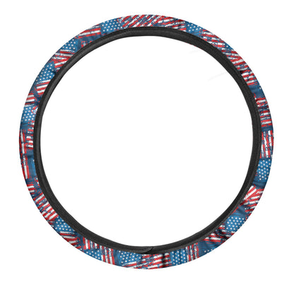 Grunge American Flag Pattern Print Car Steering Wheel Cover