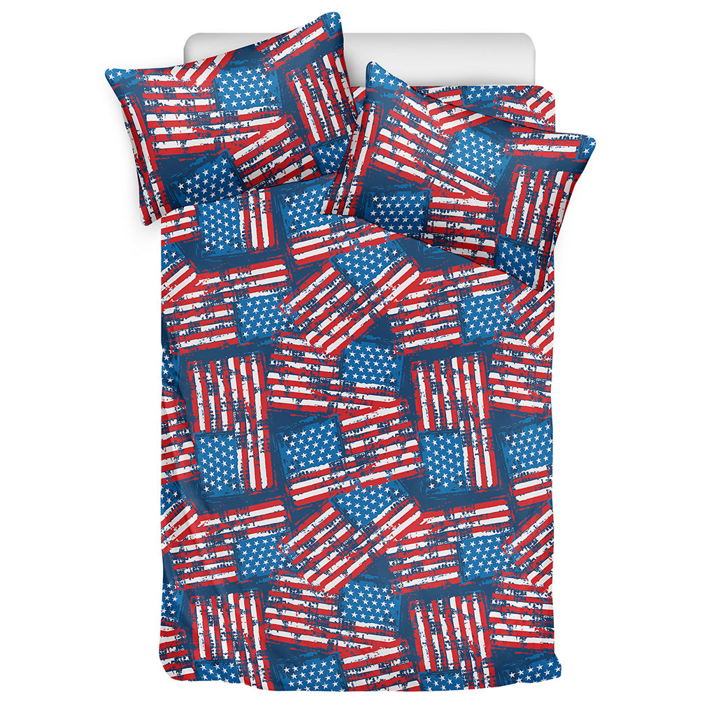 Grunge American Flag Pattern Print Duvet Cover Bedding Set