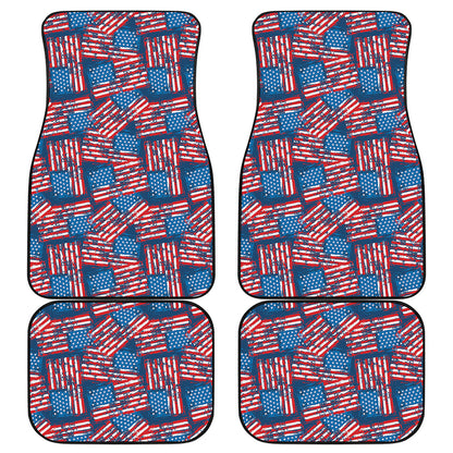 Grunge American Flag Pattern Print Front and Back Car Floor Mats