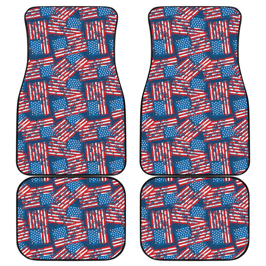 Grunge American Flag Pattern Print Front and Back Car Floor Mats