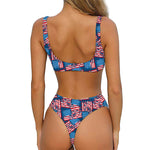 Grunge American Flag Pattern Print Front Bow Tie Bikini