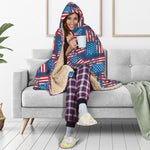 Grunge American Flag Pattern Print Hooded Blanket