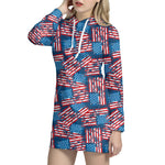 Grunge American Flag Pattern Print Hoodie Dress
