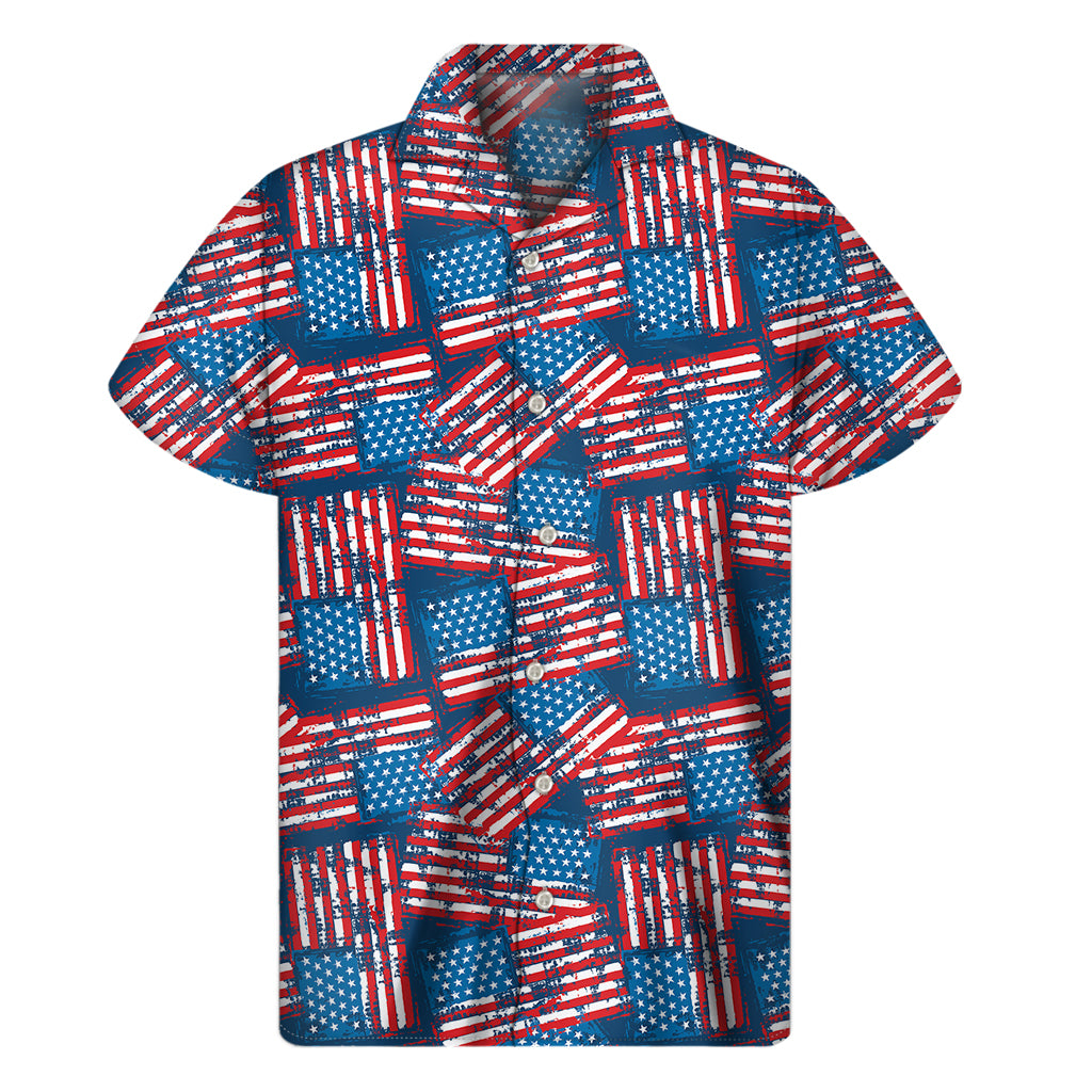 Grunge American Flag Pattern Print Men's Short Sleeve Shirt