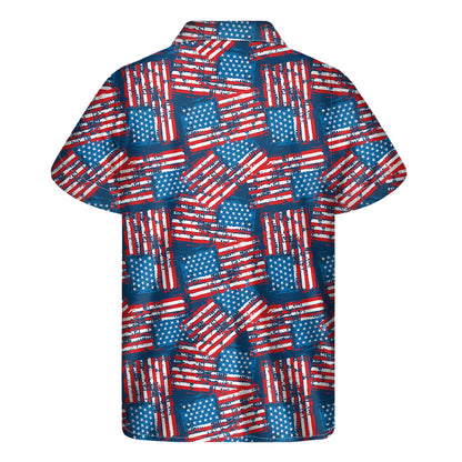 Grunge American Flag Pattern Print Men's Short Sleeve Shirt