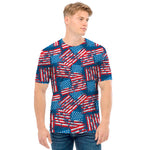 Grunge American Flag Pattern Print Men's T-Shirt