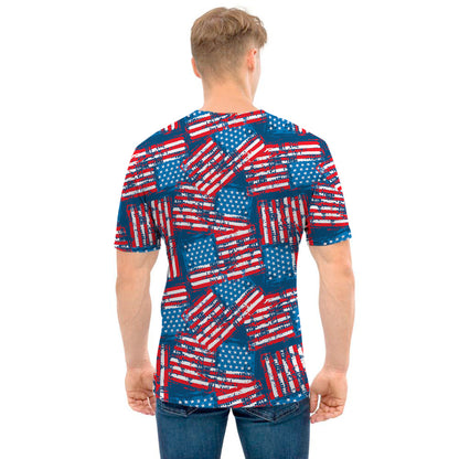 Grunge American Flag Pattern Print Men's T-Shirt