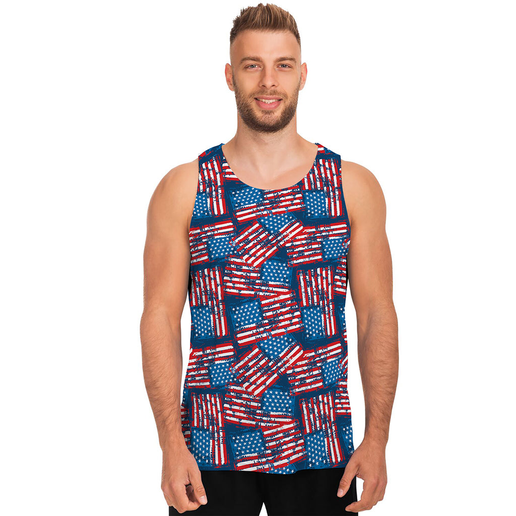 Grunge American Flag Pattern Print Men's Tank Top