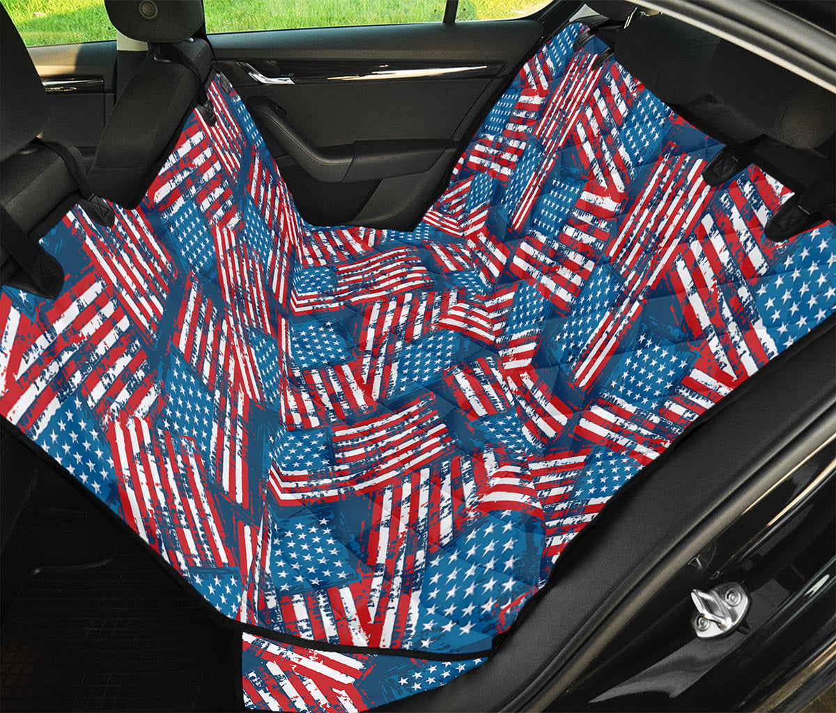 Grunge American Flag Pattern Print Pet Car Back Seat Cover