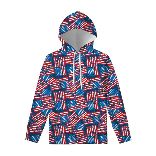 Grunge American Flag Pattern Print Pullover Hoodie