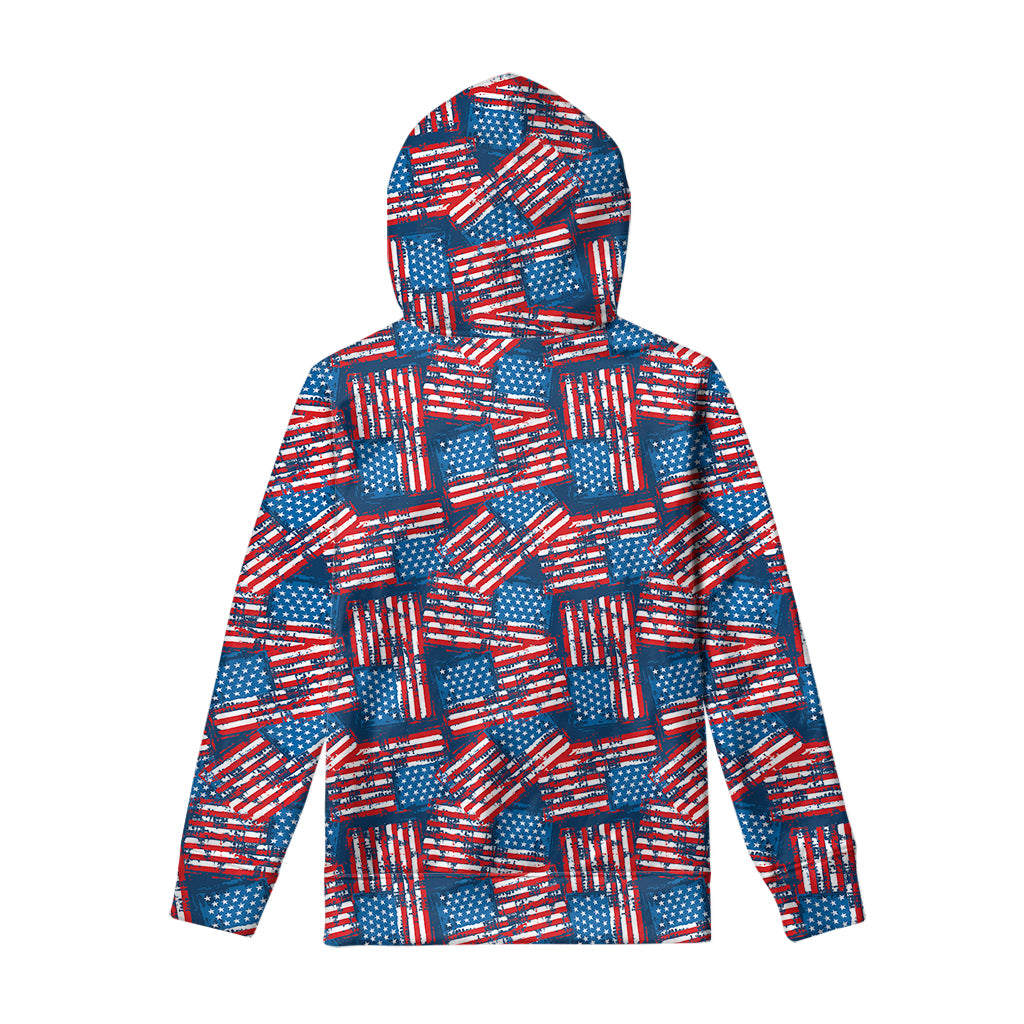 Grunge American Flag Pattern Print Pullover Hoodie