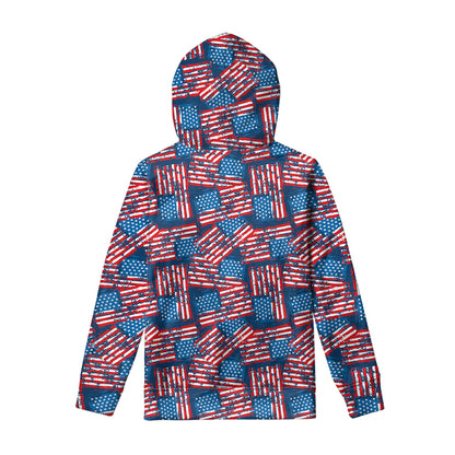 Grunge American Flag Pattern Print Pullover Hoodie