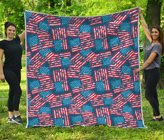 Grunge American Flag Pattern Print Quilt