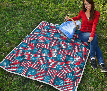 Grunge American Flag Pattern Print Quilt