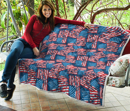 Grunge American Flag Pattern Print Quilt