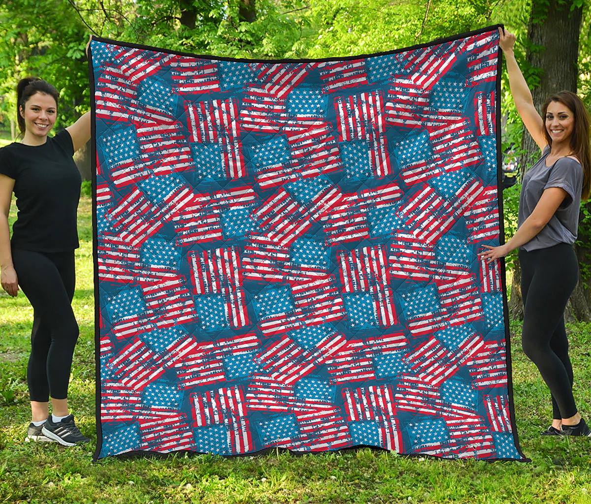 Grunge American Flag Pattern Print Quilt