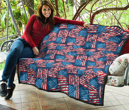 Grunge American Flag Pattern Print Quilt