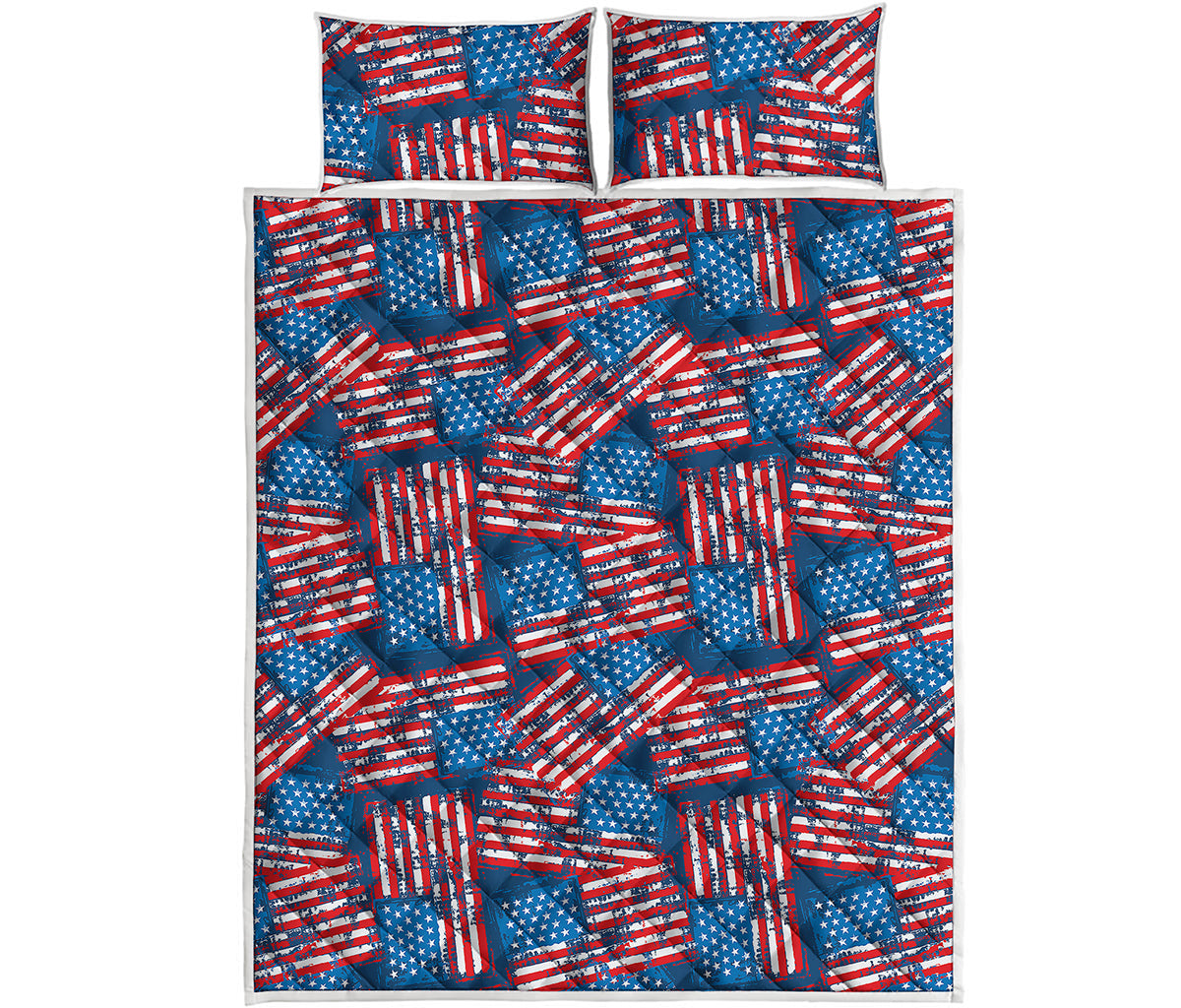 Grunge American Flag Pattern Print Quilt Bed Set