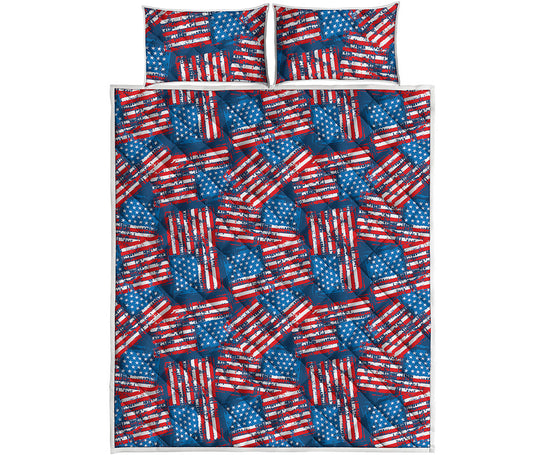 Grunge American Flag Pattern Print Quilt Bed Set