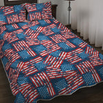 Grunge American Flag Pattern Print Quilt Bed Set