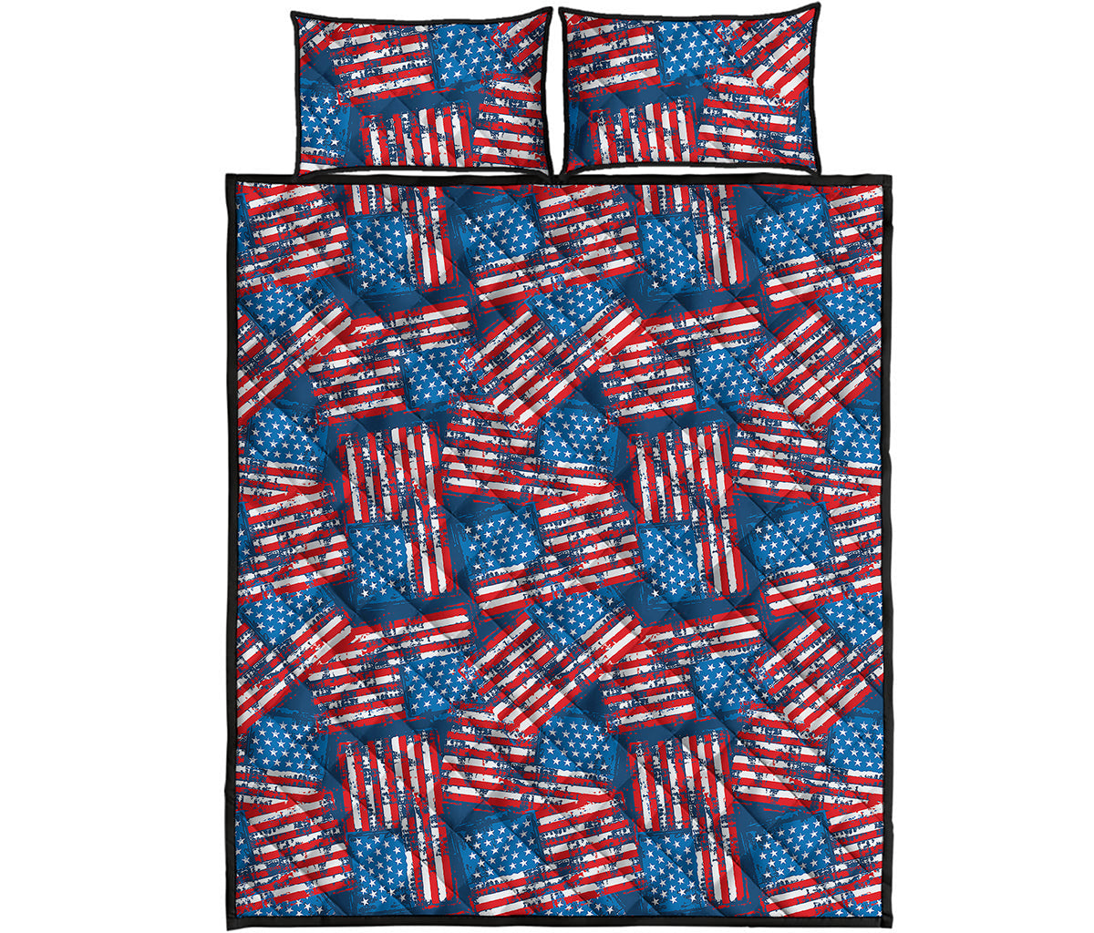 Grunge American Flag Pattern Print Quilt Bed Set