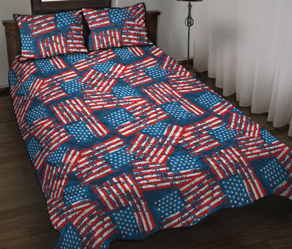 Grunge American Flag Pattern Print Quilt Bed Set