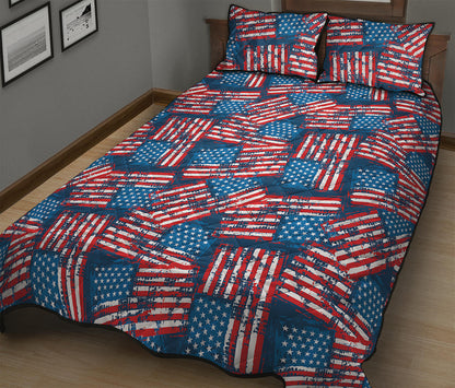Grunge American Flag Pattern Print Quilt Bed Set