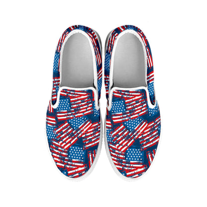 Grunge American Flag Pattern Print White Slip On Shoes