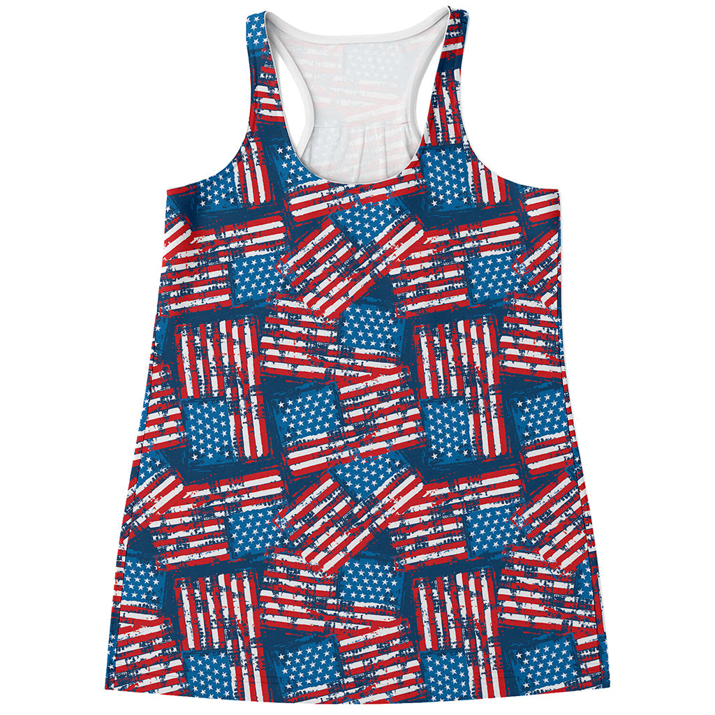 Grunge American Flag Pattern Print Women's Racerback Tank Top