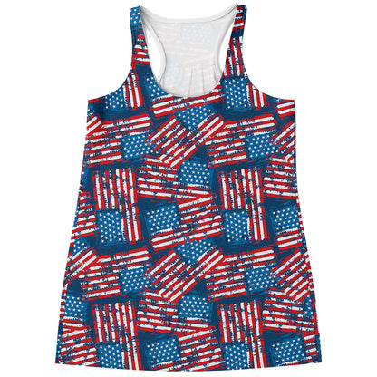 Grunge American Flag Pattern Print Women's Racerback Tank Top