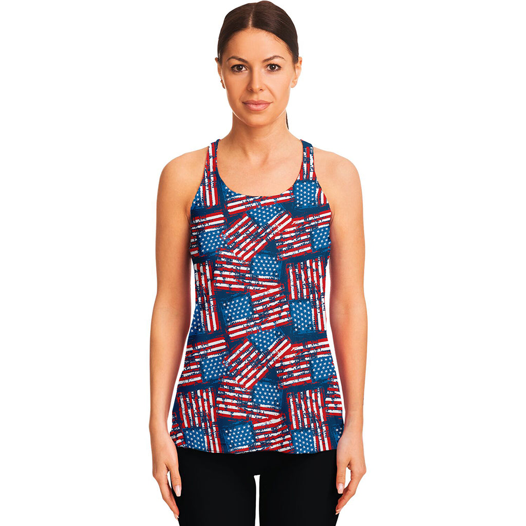 Grunge American Flag Pattern Print Women's Racerback Tank Top
