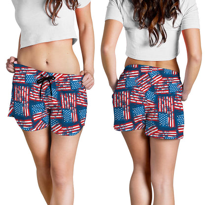 Grunge American Flag Pattern Print Women's Shorts